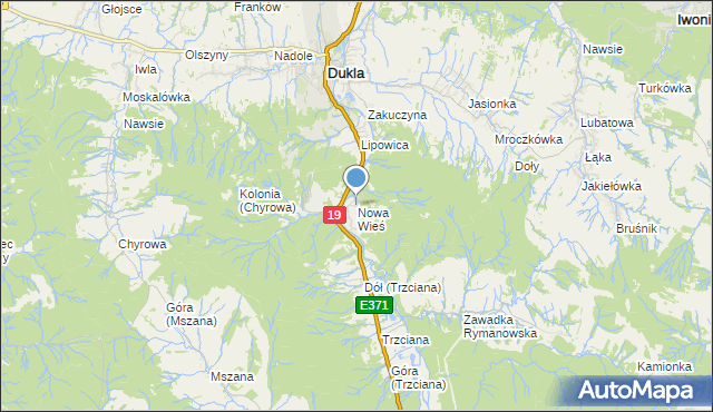 mapa Nowa Wieś, Nowa Wieś gmina Dukla na mapie Targeo